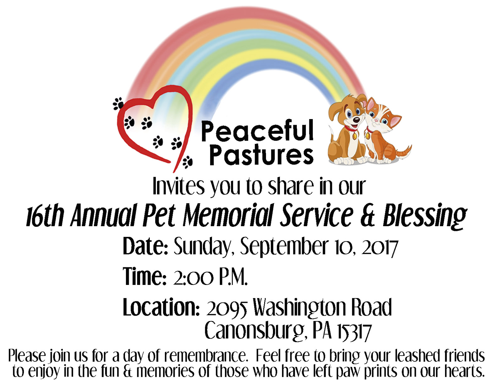 Peaceful Pastures 16th Annual Pet Memorial Service & Blessing